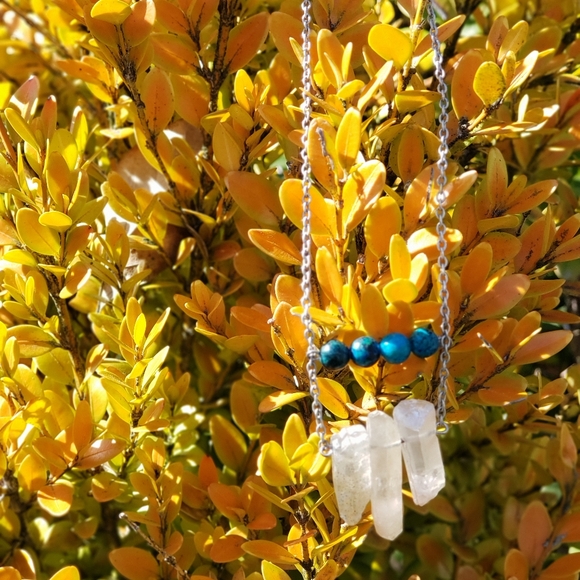 Turquoise Beads Crystal Pendant | Chain Necklace - Picture 2 of 3